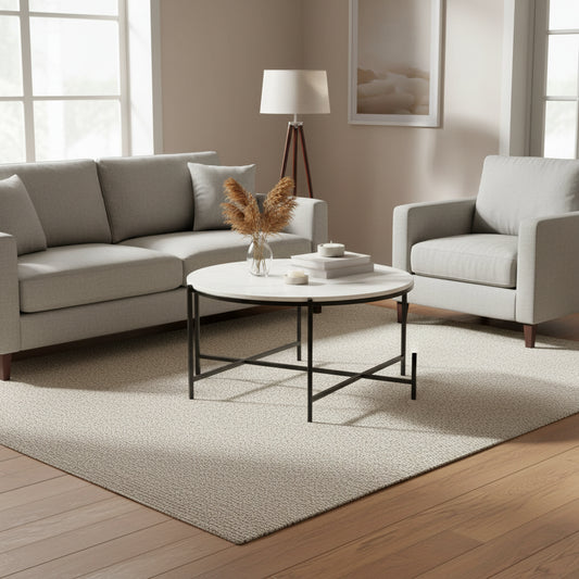 Modern handcrafted coffee table in marble and matte metal