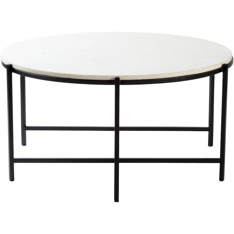 Modern handcrafted coffee table in marble and matte metal