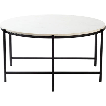 Modern handcrafted coffee table in marble and matte metal