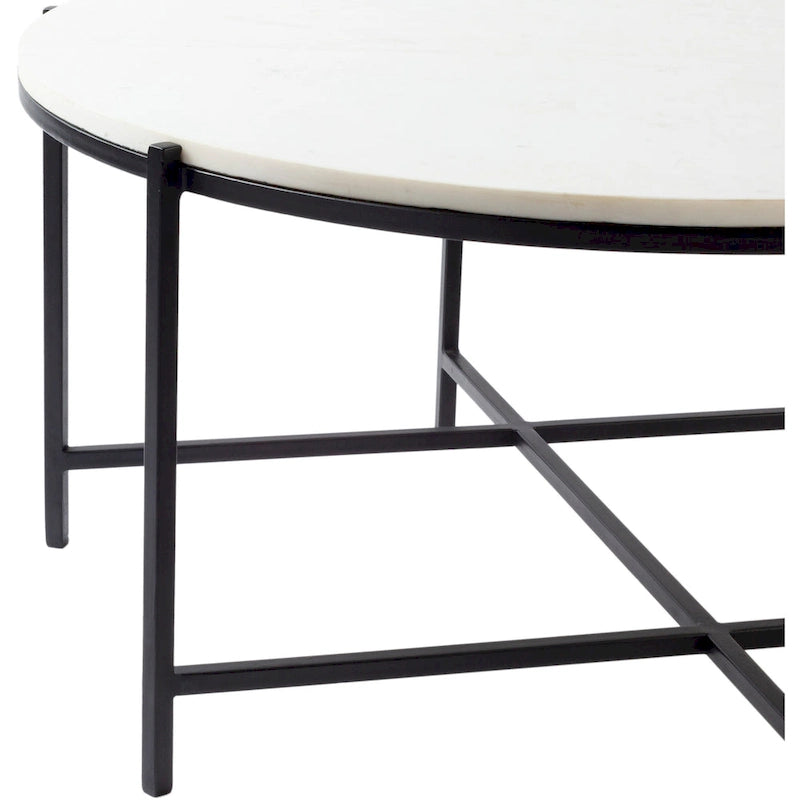 Modern handcrafted coffee table in marble and matte metal