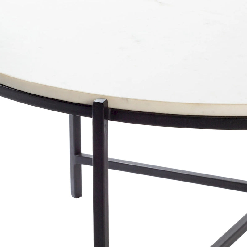 Modern handcrafted coffee table in marble and matte metal