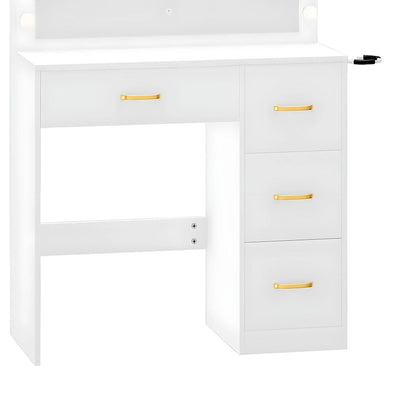 Moasis 35.4 Mirror Makeup Vanity Table with Stool and Light Bulb - 35.4L x 15.7W x 53.5H