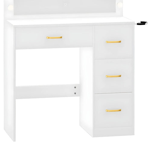 Moasis 35.4 Mirror Makeup Vanity Table with Stool and Light Bulb - 35.4L x 15.7W x 53.5H