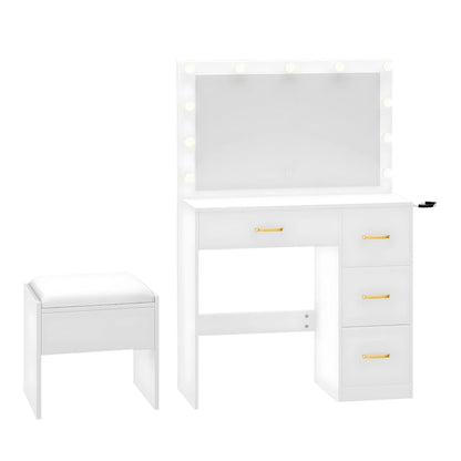 Moasis 35.4 Mirror Makeup Vanity Table with Stool and Light Bulb - 35.4L x 15.7W x 53.5H