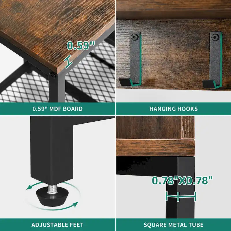 Industrial Entryway Bench with Coat Rack, 5-in-1 Hall Tree with Shoes Storage