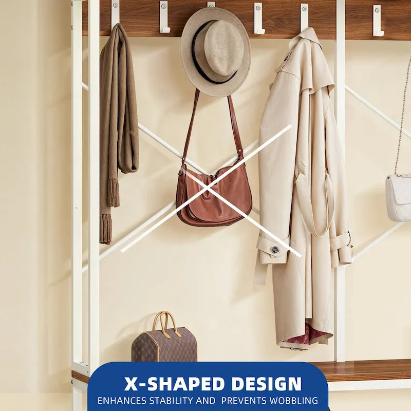 Industrial Entryway Bench with Coat Rack, 5-in-1 Hall Tree with Shoes Storage