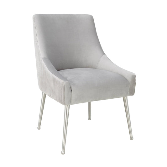 Pleated Light Grey Velvet Side Chair