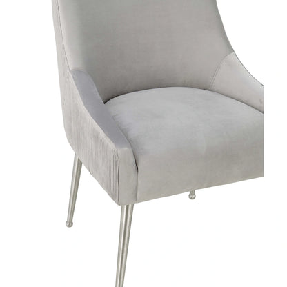 Pleated Light Grey Velvet Side Chair