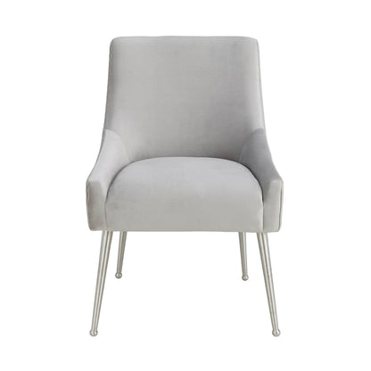 Pleated Light Grey Velvet Side Chair