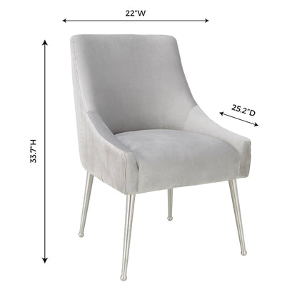 Pleated Light Grey Velvet Side Chair