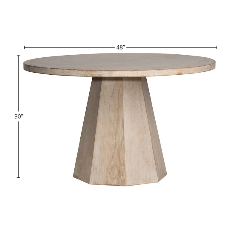 48-inch Round Reclaimed Pine Light Wash Pedestal Dining Table