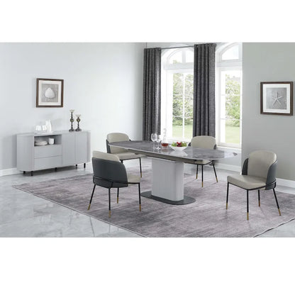 Two-Tone Gray Faux Leather Side Chair with Gold Accents, Set of 2 - Dining height