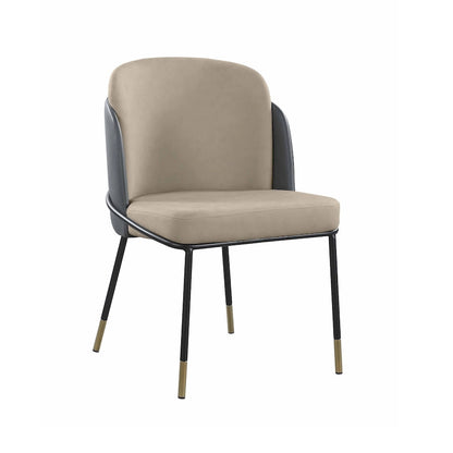 Two-Tone Gray Faux Leather Side Chair with Gold Accents, Set of 2 - Dining height