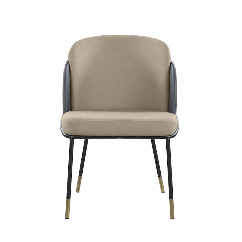 Two-Tone Gray Faux Leather Side Chair with Gold Accents, Set of 2 - Dining height