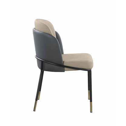 Two-Tone Gray Faux Leather Side Chair with Gold Accents, Set of 2 - Dining height