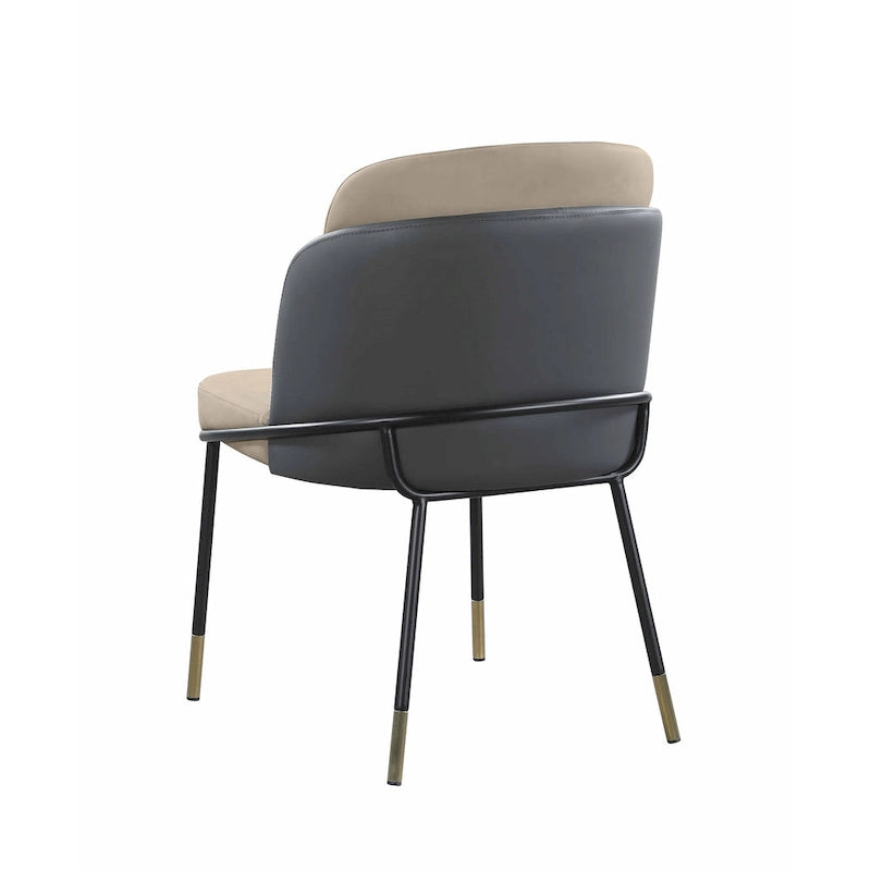 Two-Tone Gray Faux Leather Side Chair with Gold Accents, Set of 2 - Dining height