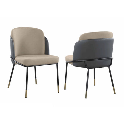Two-Tone Gray Faux Leather Side Chair with Gold Accents, Set of 2 - Dining height
