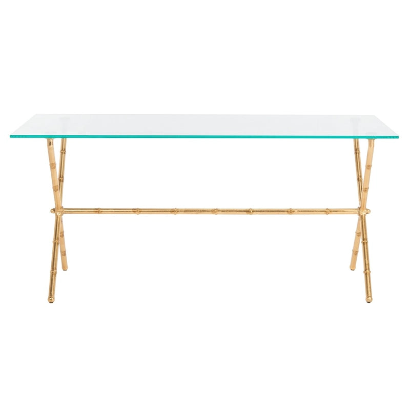 Gold/Silver Glass Top Metal Accent Side Table for 1 – 37.4" x 19.7" x 17"