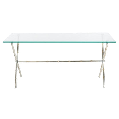 Gold/Silver Glass Top Metal Accent Side Table for 1 – 37.4" x 19.7" x 17"