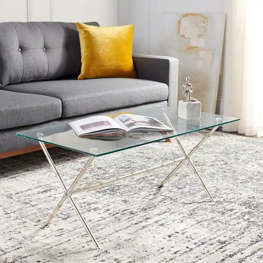 SAFAVIEH Treasures Jocelyn Bronze-Ish Silver/ Glass Top Accent Table - 37.4 x 19.7 x 17