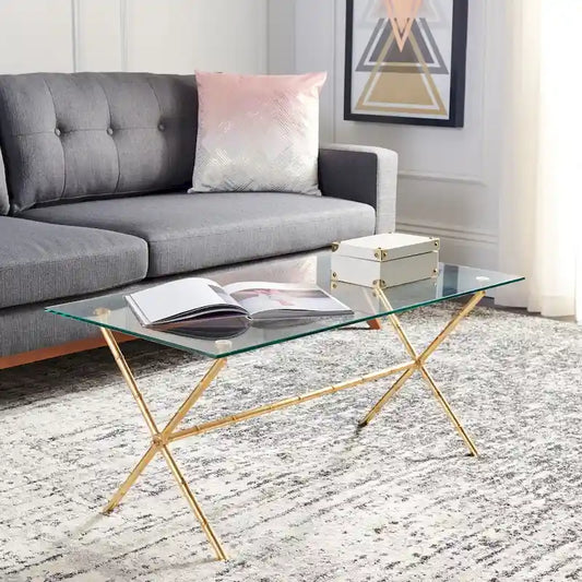 Gold/Silver Glass Top Metal Accent Side Table for 1 – 37.4" x 19.7" x 17"