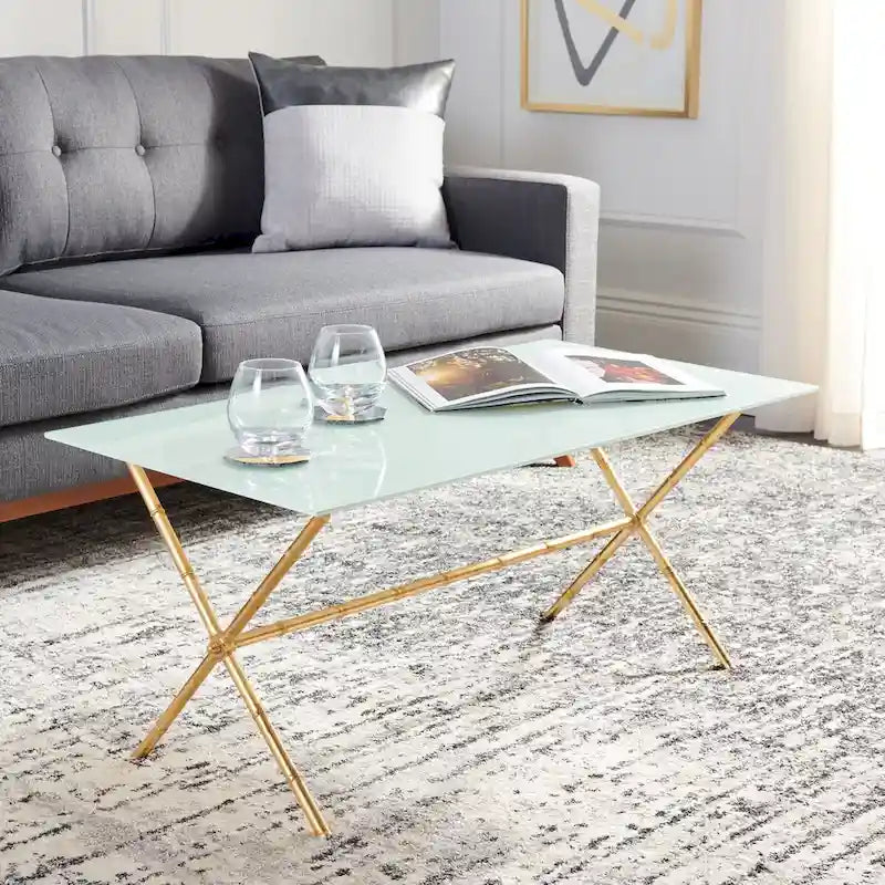 Gold/Silver Glass Top Metal Accent Side Table for 1 – 37.4" x 19.7" x 17"