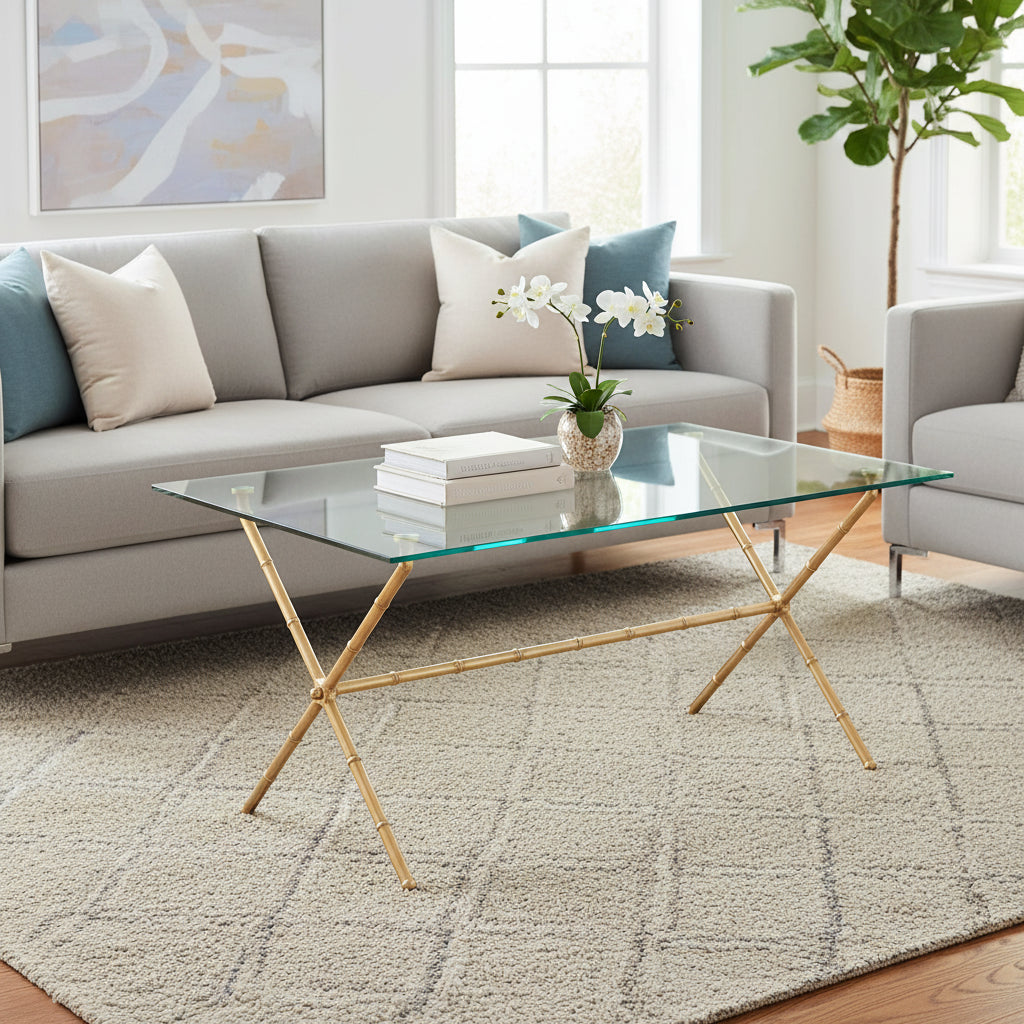Gold/Silver Glass Top Metal Accent Side Table for 1 – 37.4" x 19.7" x 17"