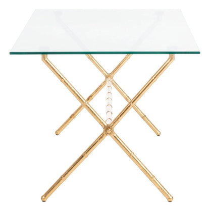 Gold/Silver Glass Top Metal Accent Side Table for 1 – 37.4" x 19.7" x 17"