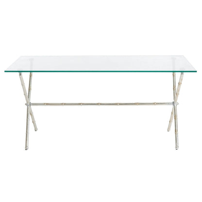 Gold/Silver Glass Top Metal Accent Side Table for 1 – 37.4" x 19.7" x 17"