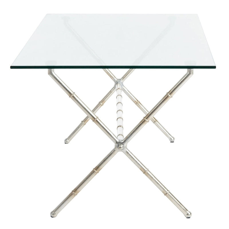 Gold/Silver Glass Top Metal Accent Side Table for 1 – 37.4" x 19.7" x 17"
