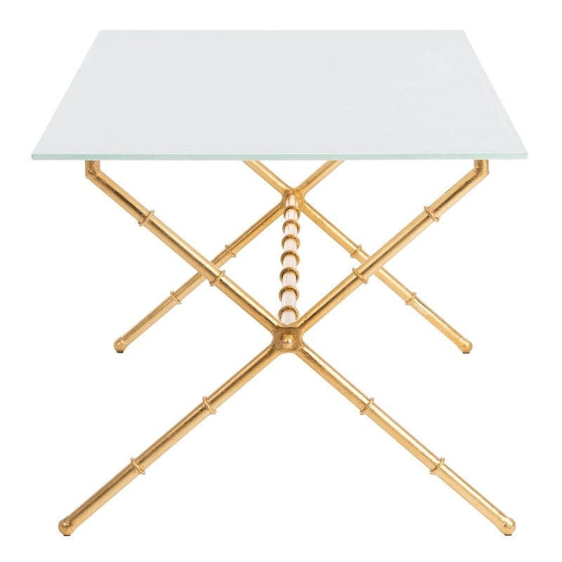 Gold/Silver Glass Top Metal Accent Side Table for 1 – 37.4" x 19.7" x 17"