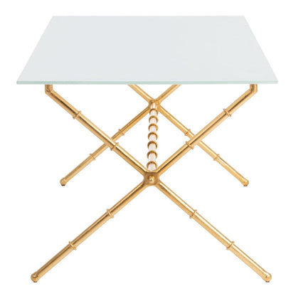 Gold/Silver Glass Top Metal Accent Side Table for 1 – 37.4" x 19.7" x 17"