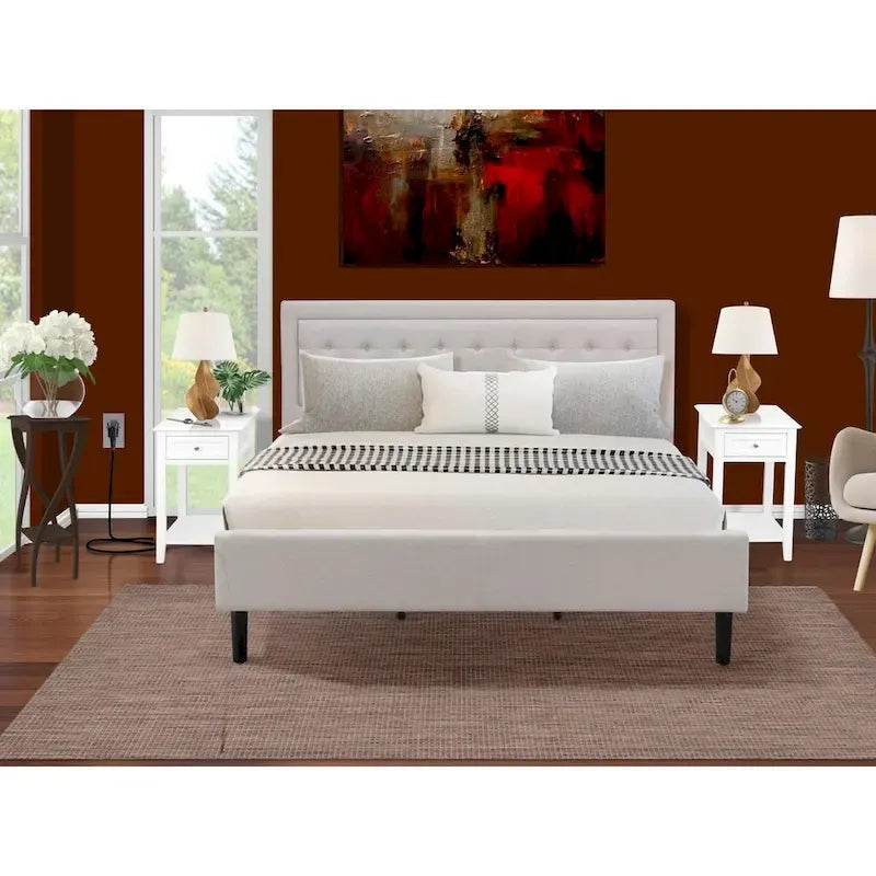 Mist Beige Linen Platform King Bedroom Set – 2 or 3-Piece