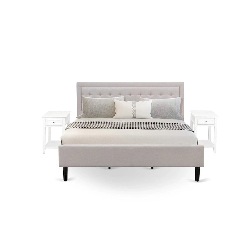 Mist Beige Linen Platform King Bedroom Set – 2 or 3-Piece