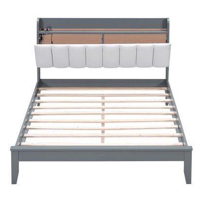 Platform Bed with USB Charging Station and Storage Upholstered Headboard,LED Bed Frame,No Box Spring Needed