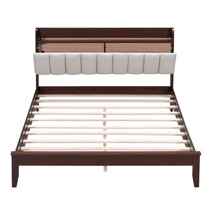 Platform Bed with USB Charging Station and Storage Upholstered Headboard,LED Bed Frame,No Box Spring Needed
