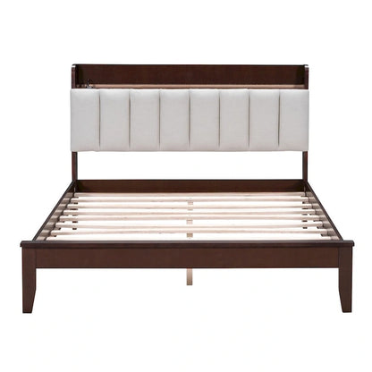 Platform Bed with USB Charging Station and Storage Upholstered Headboard,LED Bed Frame,No Box Spring Needed