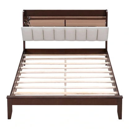 Platform Bed with USB Charging Station and Storage Upholstered Headboard,LED Bed Frame,No Box Spring Needed