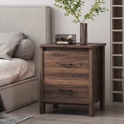 Modern Nightstand with 2 Drawers and Metal Handles