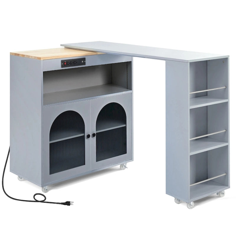 Kitchen Island With Extended Table and LED Lights