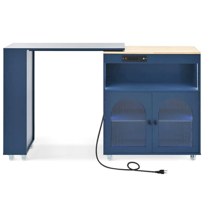 Kitchen Island With Extended Table and LED Lights