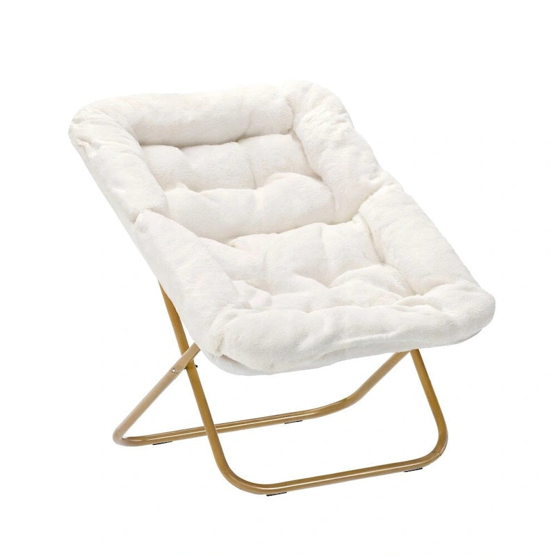 Folding Synthetic Fur Oversized Saucer Chair with Steel Frame