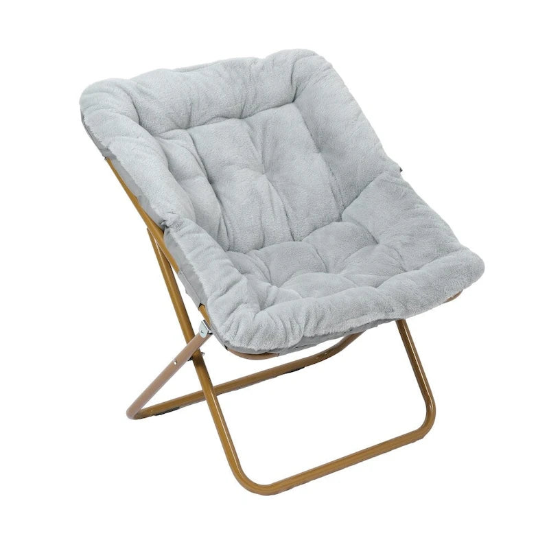 Folding Synthetic Fur Oversized Saucer Chair with Steel Frame