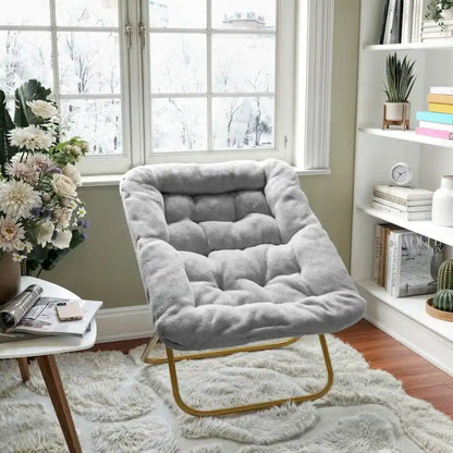 Folding Synthetic Fur Oversized Saucer Chair with Steel Frame
