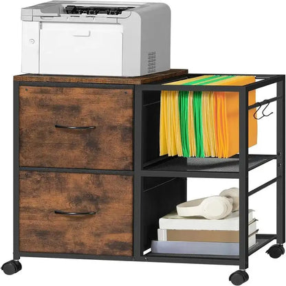 Double-drawer fabric pull-out filing cabinet, dimensions: 15.4 inches (D) x 27.9 inches (W) x 25.8 inches (H).