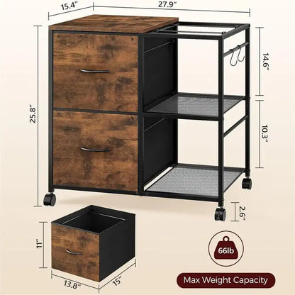 Double-drawer fabric pull-out filing cabinet, dimensions: 15.4 inches (D) x 27.9 inches (W) x 25.8 inches (H).