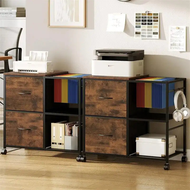 Double-drawer fabric pull-out filing cabinet, dimensions: 15.4 inches (D) x 27.9 inches (W) x 25.8 inches (H).