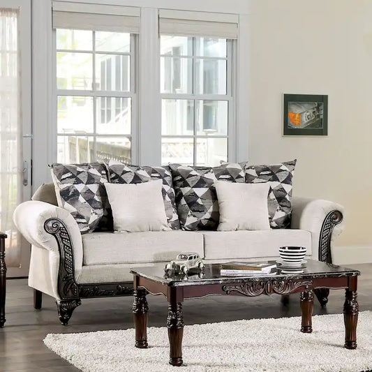 Culprina Traditional Light Grey Chenille Upholstered Rolled Arms Sofa by Furniture of America