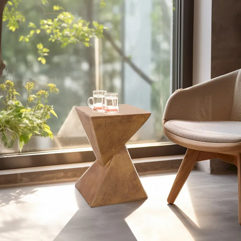 Modern Lightweight Concrete Side Table Accent Table Garden Patio - 12x12x18