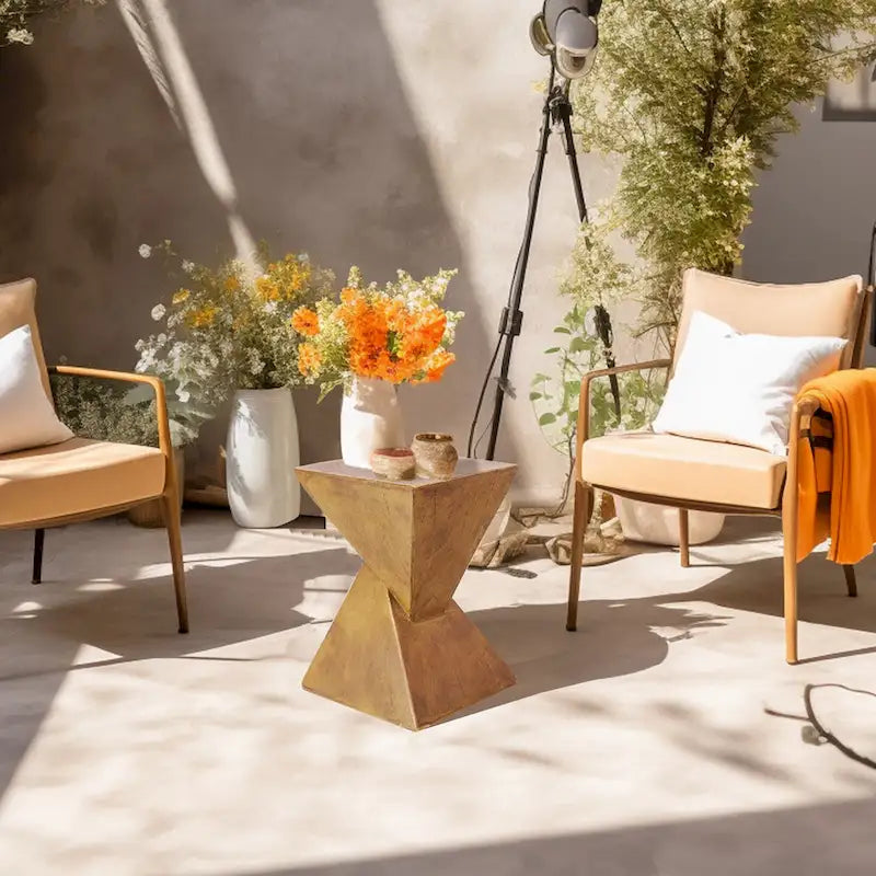 Modern Lightweight Concrete Side Table Accent Table Garden Patio - 12x12x18
